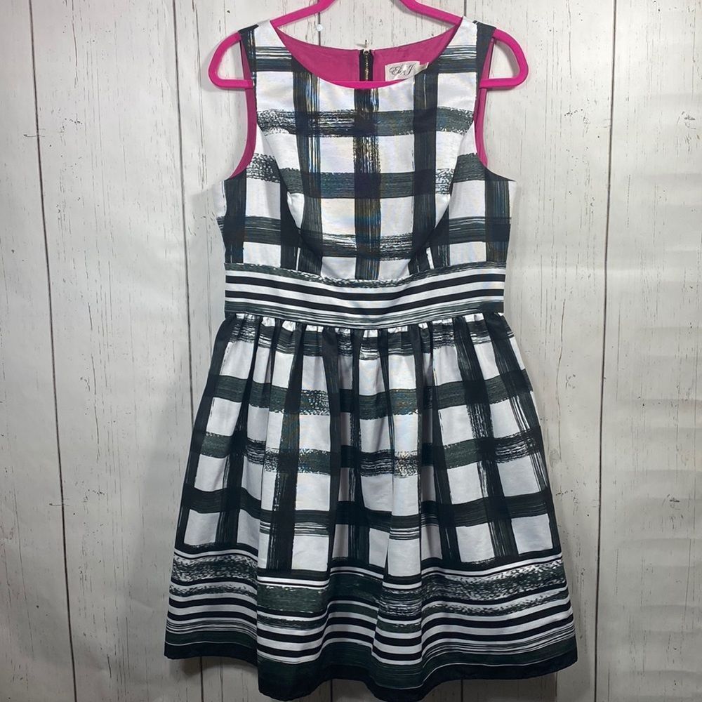 Eliza J Womens Sleeveless Brushstroke Gingham Fit & Flare Mini Dress